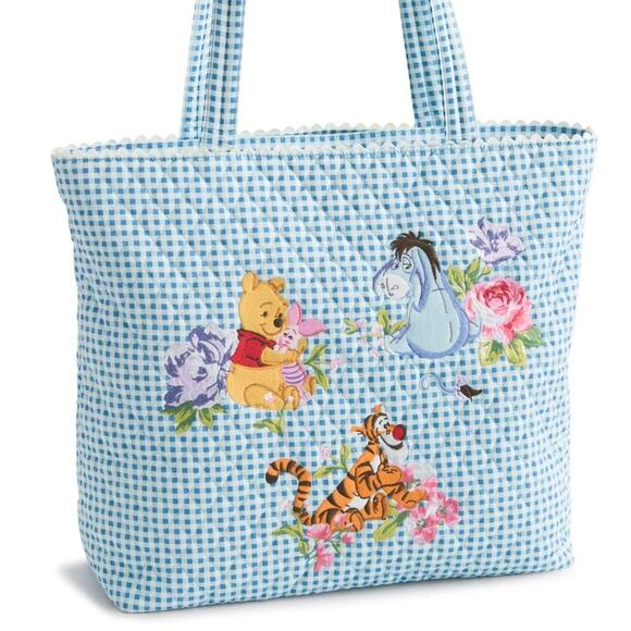 Vera Bradley Disney Winnie Pooh Tote Gingham Floral Cotton Eeyore Tigger Piglet - Picture 2 of 15